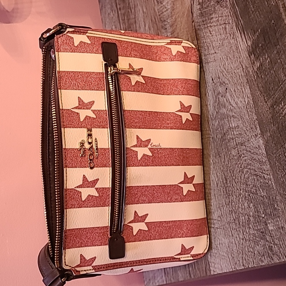 Coach Gallery File Bag With Stripe Star Print Red White